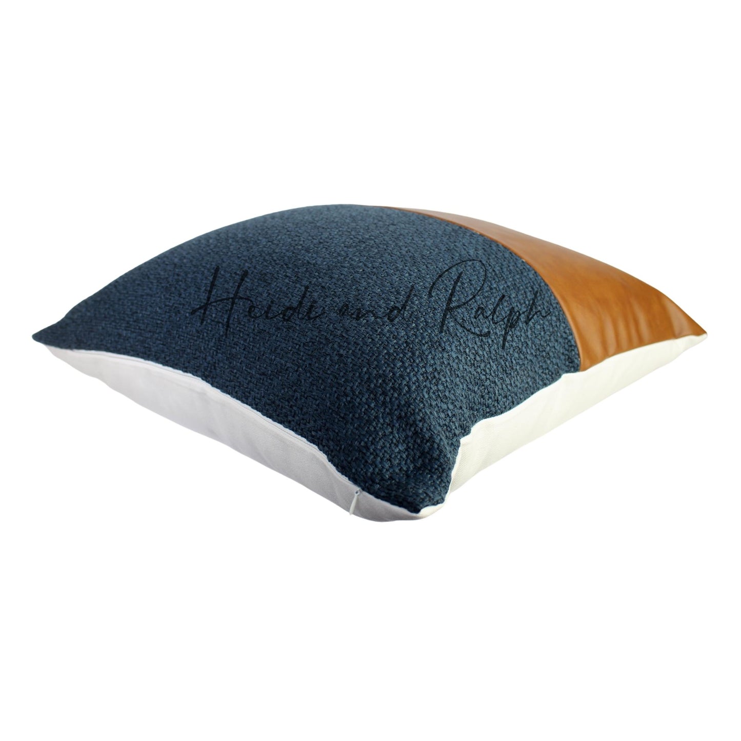 Hera Half Faux Leather Bantal Sofa Navy Blue (Cushion Cover)