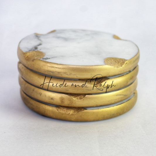 Hiusz Gold Round Marble Coaster Set
