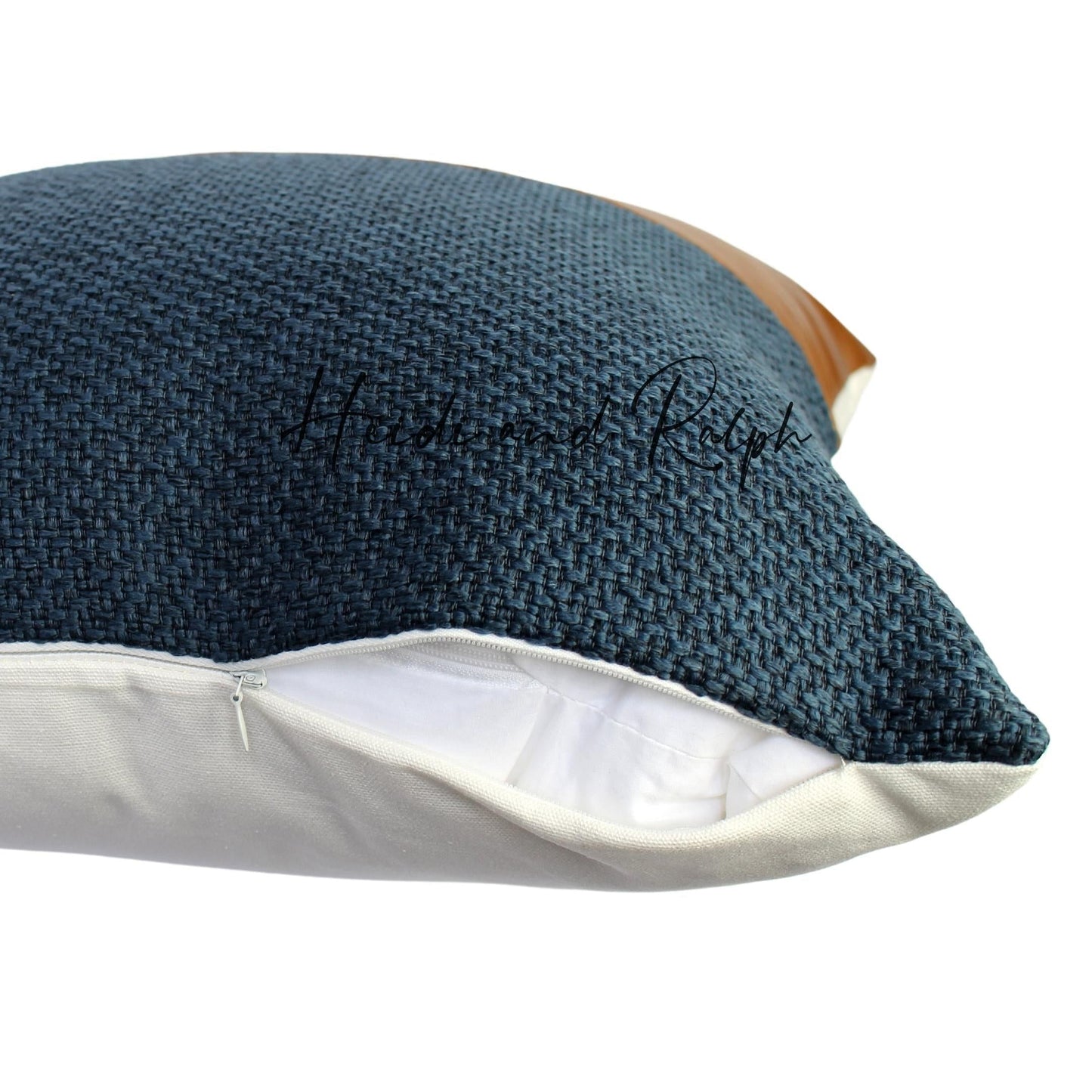 Hera Half Faux Leather Bantal Sofa Navy Blue (Cushion Cover)