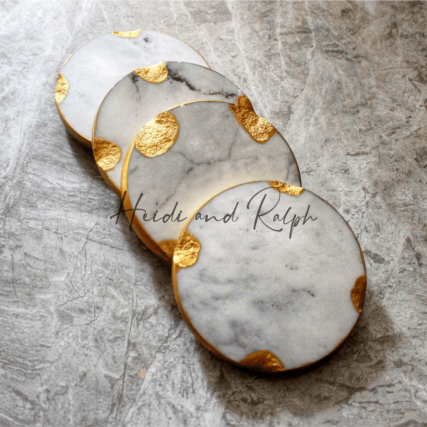 Hiusz Gold Round Marble Coaster Set