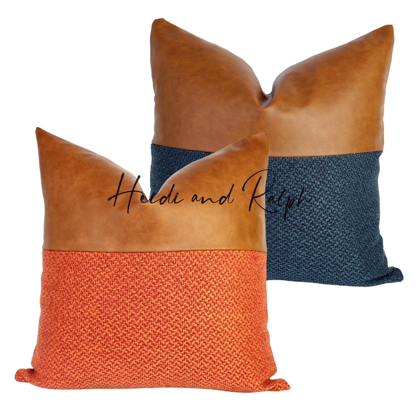 Hera Half Faux Leather Bantal Sofa Navy Blue (Cushion Cover)