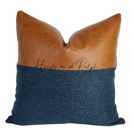 Hera Half Faux Leather Bantal Sofa Navy Blue (Cushion Cover)
