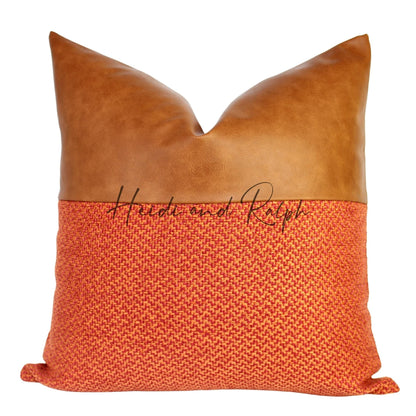 Hera Half Faux Leather Bantal Sofa Red (Cushion Cover)