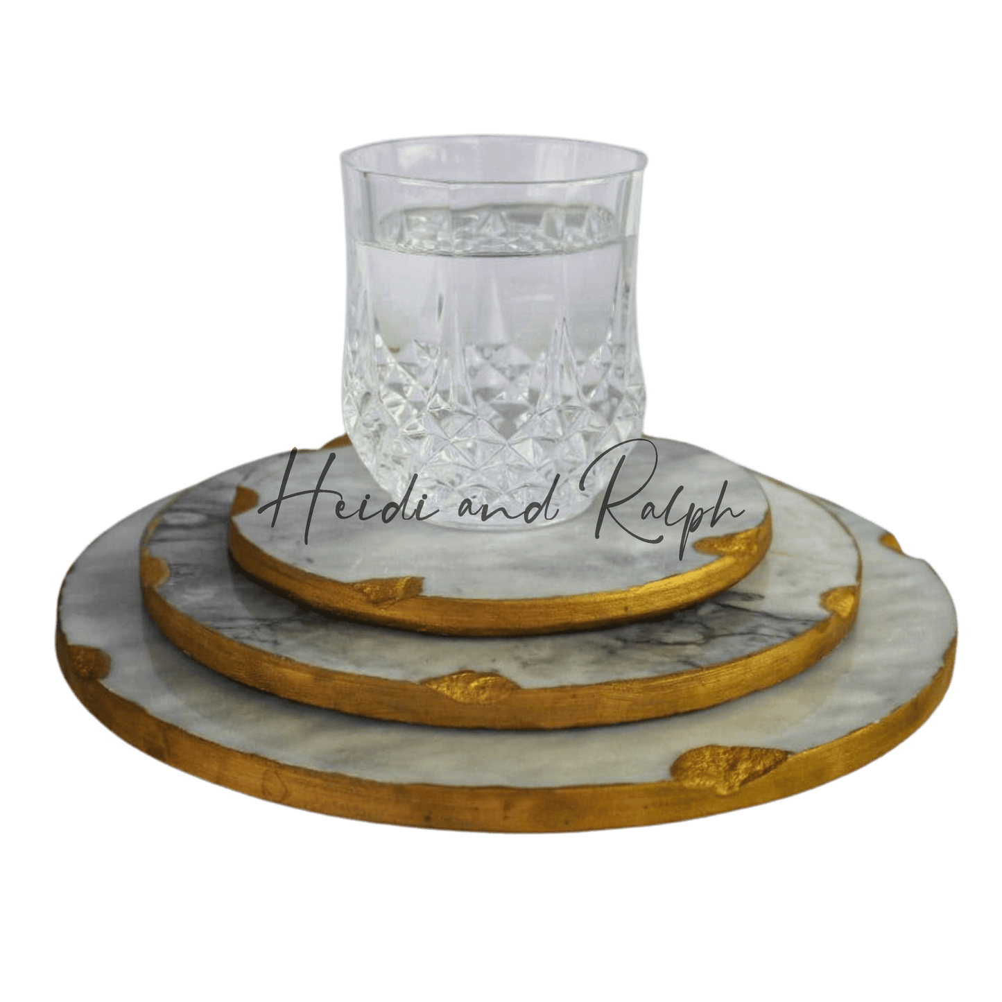 Herzersh Big Round Gold Marble Coaster Set