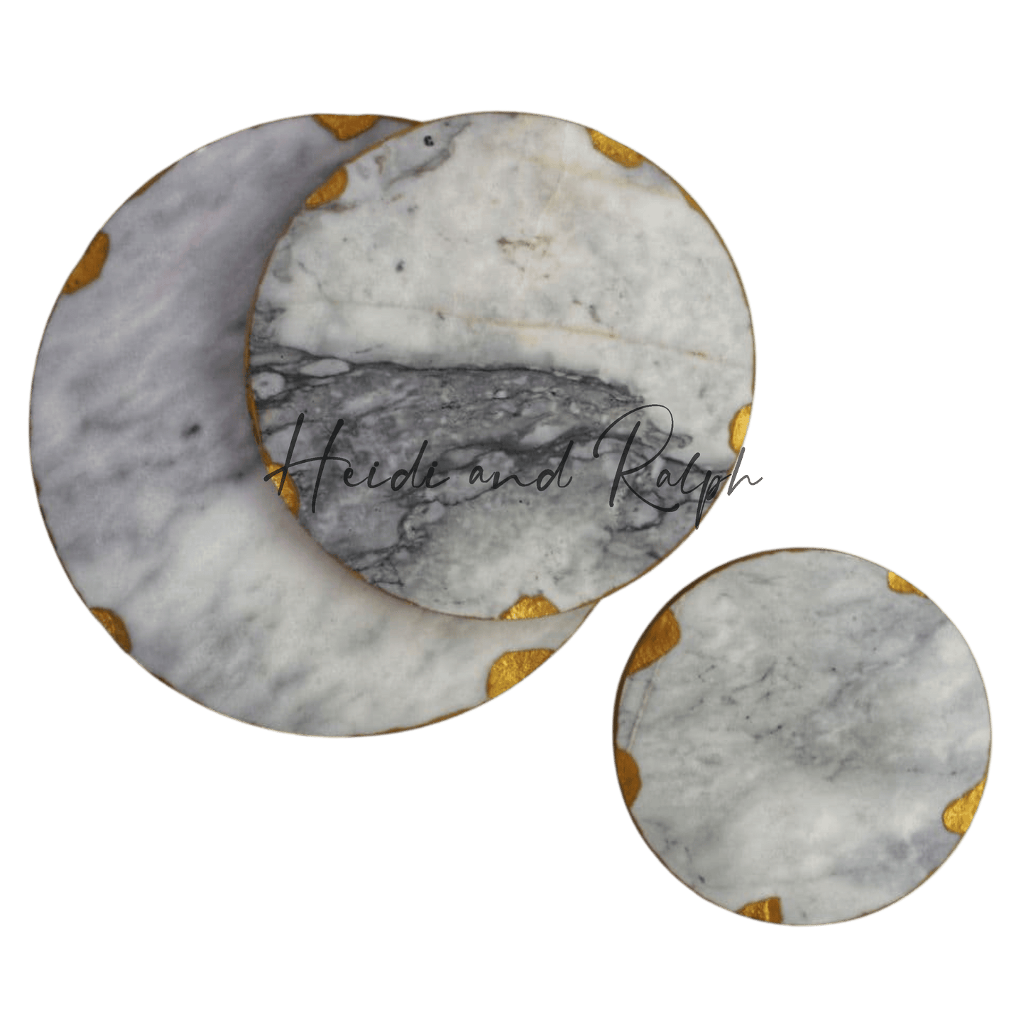 Herzersh Big Round Gold Marble Coaster Set