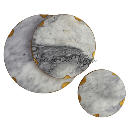 Herzersh Big Round Gold Marble Coaster Set