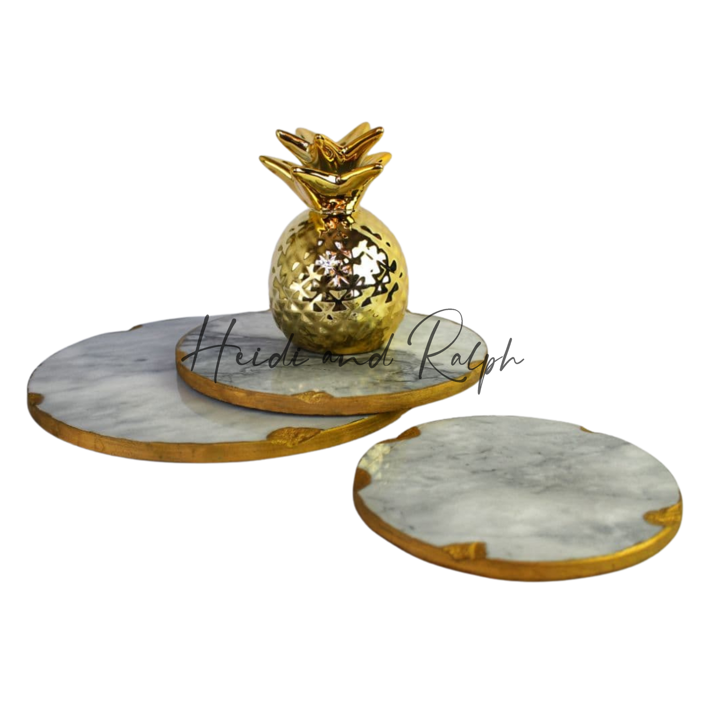 Herzersh Big Round Gold Marble Coaster Set