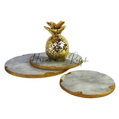 Herzersh Big Round Gold Marble Coaster Set