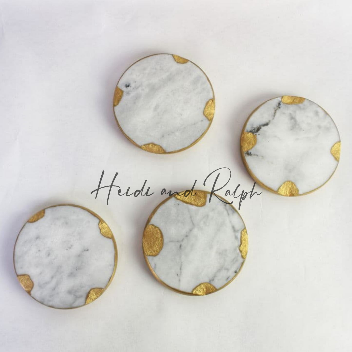 Hiusz Gold Round Marble Coaster Set