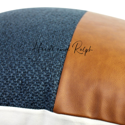 Hera Half Faux Leather Bantal Sofa Navy Blue (Cushion Cover)
