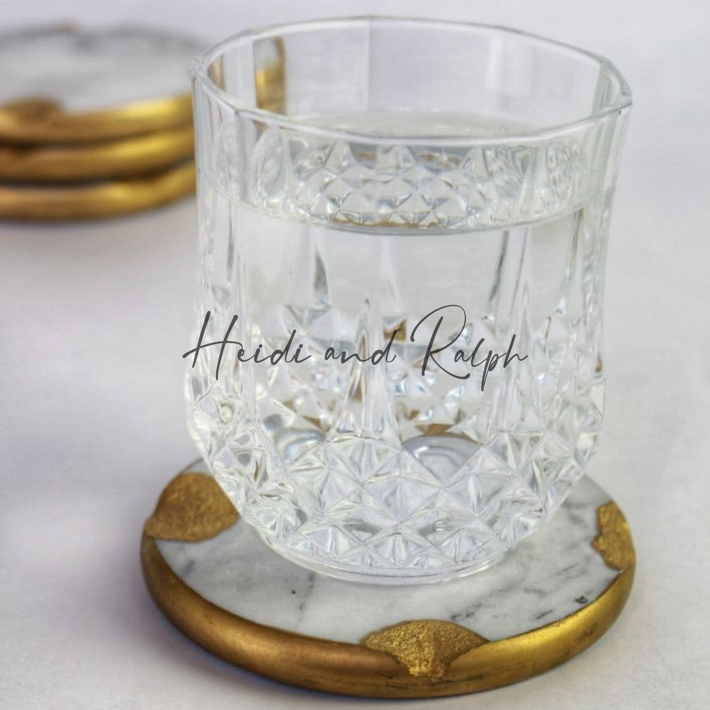 Hiusz Gold Round Marble Coaster Set