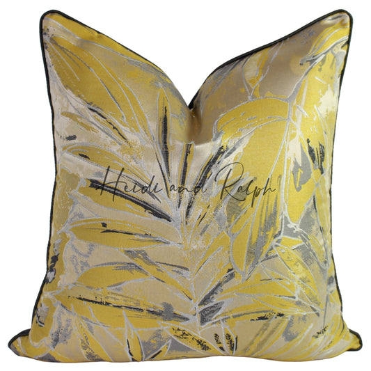 Haven Leaf Bantal Sofa Gold Grey (Cushion Cover)