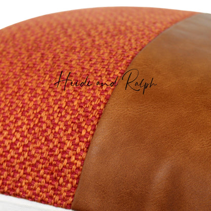 Hera Half Faux Leather Bantal Sofa Red (Cushion Cover)